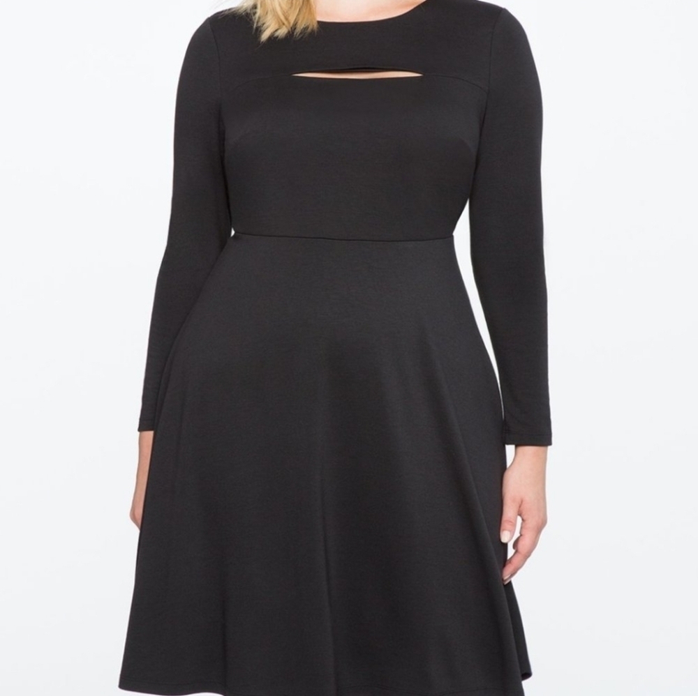 Eloquii Black Long Sleeve Keyhole Skater Dress Sz 22